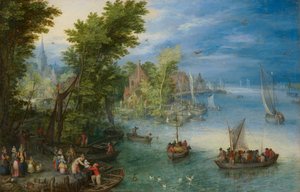Rivierlandschap door Jan Brueghel the Elder