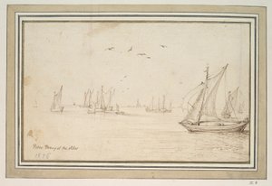 Zeilboten, een stad in de verte