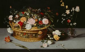 Stilleven met mand en vaas met bloemen door Jan Brueghel the Younger