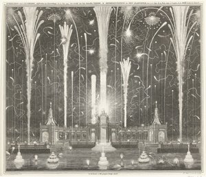 Vuurwerk te Den Haag voor de Vrede van Aken, 1749 door Jan Caspar Philips