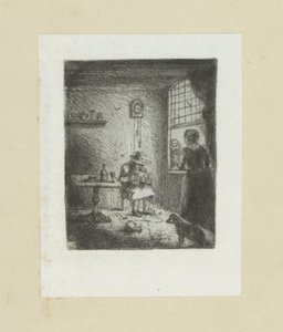 Interieur met lezende man door Jan Chalon