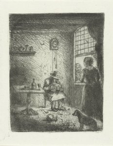 Interieur met lezende man door Jan Chalon