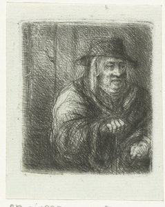 Oude man met mantel en hoed door Jan Chalon