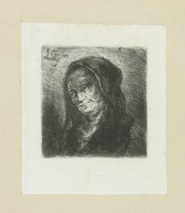 Oude vrouw met zwarte sluier door Jan Chalon