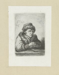 Volwassen man aan een tafel, in bontmantel door Jan Chalon