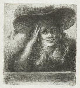 Vrouw met grote ronde hoed door Jan Chalon