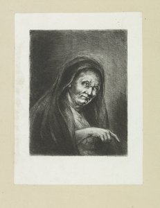 Wijzende oude vrouw door Jan Chalon