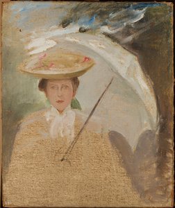 Portret van een dame met parasol, schets door Jan Ciągliński