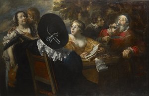 Het vrolijke gezelschap De vijf zintuigen, midden 17e eeuw
