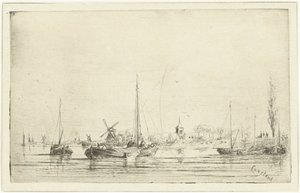 Riviergezicht met kerktoren door Jan Daniël Cornelis Carel Willem baron de Constant Rebecque