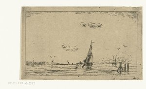 Riviergezicht met zeilschip
