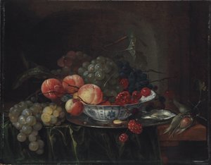 Duits: Kleines Früchtestillleben in einem Porzellanteller Stilleven van fruit in een Wan-Li kom