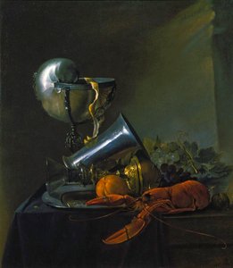 Stilleven met kreeft en Nautilus-beker