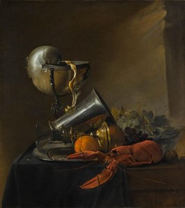 Stilleven met kreeft en Nautilus-beker