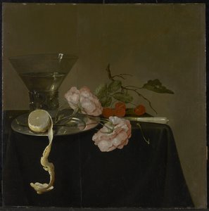 Stilleven met drinkglas, fruit en rozen, c.1632-34