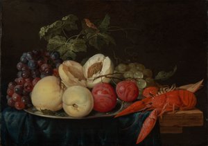 Stilleven met fruit en een kreeft