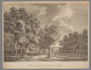 Landschap met een paar, wandelend langs de oever van het Gein