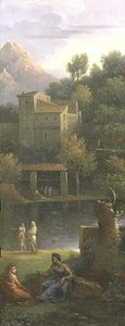 Figuren in een klassiek landschap door Jan Frans van Bloemen