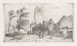 Dorpsgezicht met kerktoren door Jan Gerard Smits