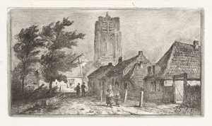 Dorpsgezicht met kerktoren door Jan Gerard Smits