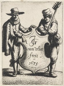 Elegante man en een schoorsteenveger bij een wapenschild door Jan Gillisz. van Vliet