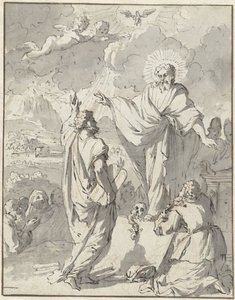 Mozes ontvangt van God de Tafelen der Wet door Jan Goeree
