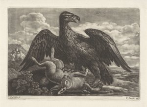 Een adelaar staat op een haas door Jan Griffier (I) (attributed to workshop of)