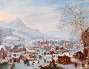 Winterscène met schaatsers