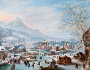 Winterscène met Schaatsers