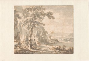 Landschap met reizigers te voet door Jan Hackaert