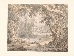 Rivier in een bosachtig berglandschap door Jan Hackaert