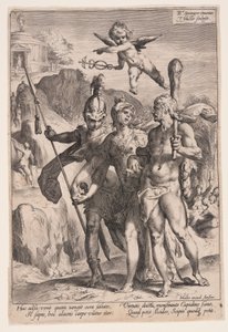 Minerva en Cupido leiden Hercules en Scipio naar het Pad der Deugd door Jan Harmensz. Muller