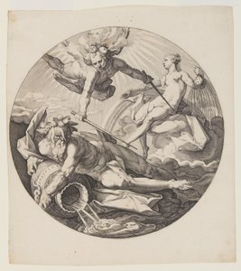 De tweede dag, plaat 3, van Schepping van de wereld door Jan Harmensz. Muller
