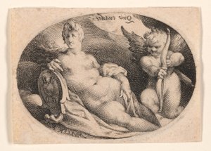 Venus en Cupido in de wolken door Jan Harmensz. Muller
