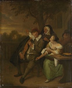 Man met een viool in slecht gezelschap door Jan Havicksz. Steen (copy after)