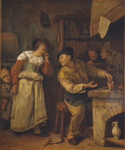 Een goudsmid die de sieraden van een vrouw smelt in aanwezigheid van een notaris: De alchemist, c. 1668-70 door Jan Havicksz. Steen