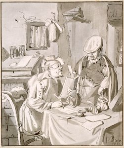 Twee mannen bespreken geld in een kantoor, 1672, gekopieerd door Cornelis Ploos van Amstel of Christian Josi door Jan Havickszoon Steen