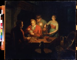 Kaartspel, schilderij van Jan Hendrik van Grootveld (1808-1855), olie op hout, Nederlandse kunst 19e eeuw, Verre Oosten Museum, Chabarovsk (Rusland)