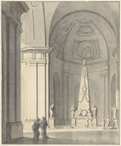Grote overwelfde zaal met een grafmonument door Jan Hendrik Troost van Groenendoelen