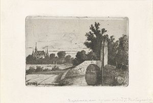 Landschap met stenen brug en kasteel