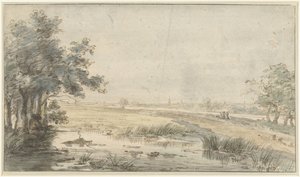 Landschap met een hengelaar aan het water
