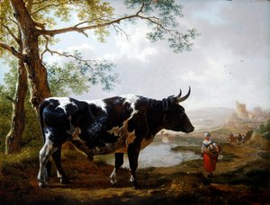 Een prijsstier in een weelderig landschap