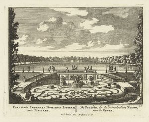 Fontein bij de grote vijver in de tuinen van Paleis Het Loo, 1695-1705
