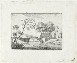Landschap met brug en boerderij