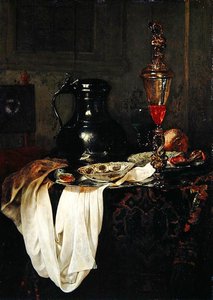 Stilleven met tinnen bierpul en kelk met deksel door Jan Jansz Treck