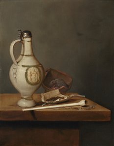 Stilleven met steengoed kan en pijp, midden 1650 (olieverf op paneel)