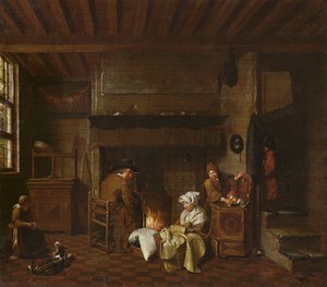 Interieur scène, naast de schoorsteen door Jan Josef the Elder Horemans