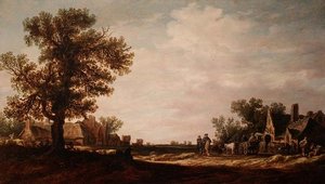 Dorpsscène met Paarden en Karren door Jan Josephsz van Goyen