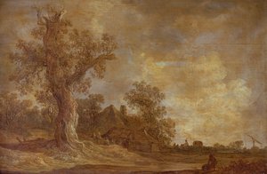 Bosrijk landschap met figuren en eik door Jan Josephsz van Goyen