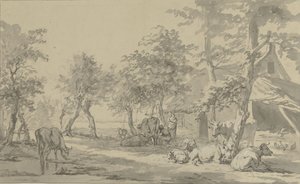 Vee onder bomen bij een boerderij door Jan Kobell (I)